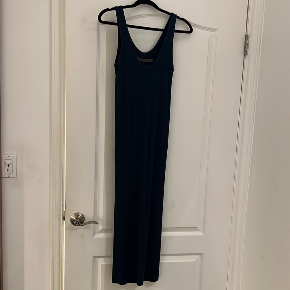 Enza Costa silk ribbed midi dress navy, medium